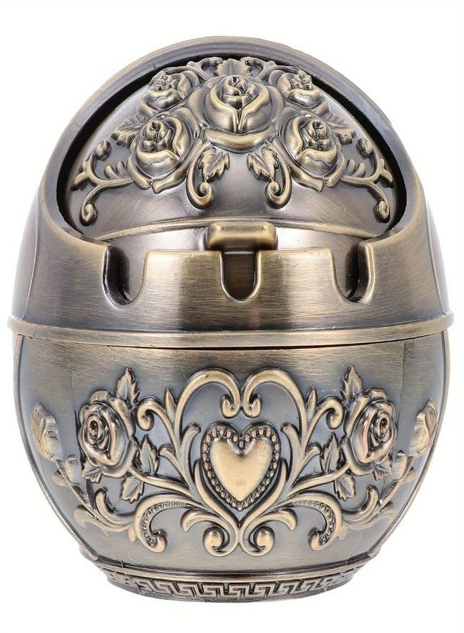 Dratal Windproof Vintage Metal Ashtray Desk Decor with Lid Ashtray for Indoor and Outdoor Use Office Living Room Bedroom Bar Decoration - Image 1